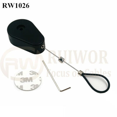 RW1026 Drop-Shaped Retractable Security Tether Plus Adjustable Stainless Steel Wire Loop Coated Silicone Hose