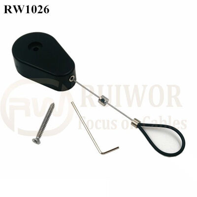 RW1026 Drop-Shaped Retractable Security Tether Plus Adjustable Stainless Steel Wire Loop Coated Silicone Hose