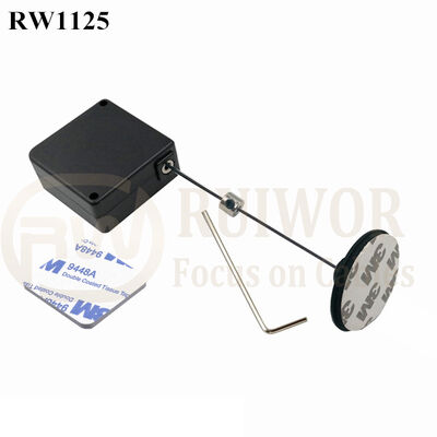 RuiWor RW1125 Square Spring Return Steel Cable Reel Retractable Plus Dia 38mm Circular Adhesive Plastic Plate