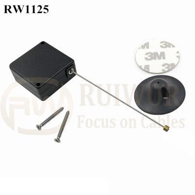 RuiWor RW1125 Square Spring Return Steel Cable Reel Retractable Plus Dia 38mm Circular Adhesive Plastic Plate