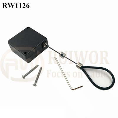 RW1126 Square Retail Security Tether Plus Adjustable Stainless Steel Wire Loop Clad Silicone Hose For Product Positioning