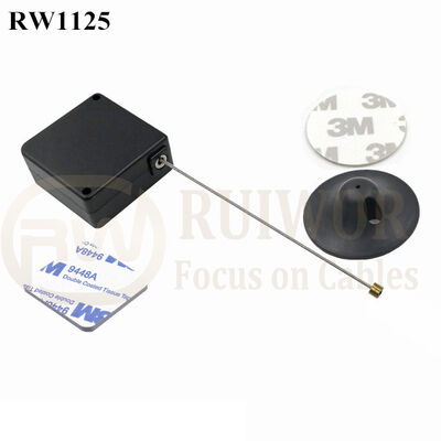 RuiWor RW1125 Square Spring Return Steel Cable Reel Retractable Plus Dia 38mm Circular Adhesive Plastic Plate