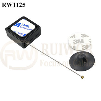RuiWor RW1125 Square Spring Return Steel Cable Reel Retractable Plus Dia 38mm Circular Adhesive Plastic Plate